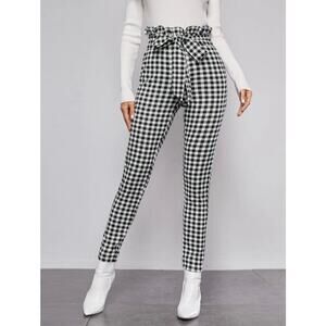 Shein Paperbag Wasit Knot Front Buffalo Plaid Pants Medium
